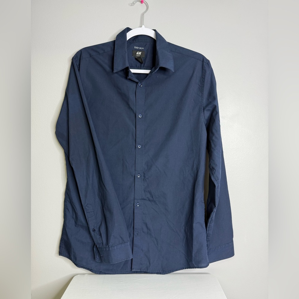 H&M long sleep casual dress  blue navy button up shirt